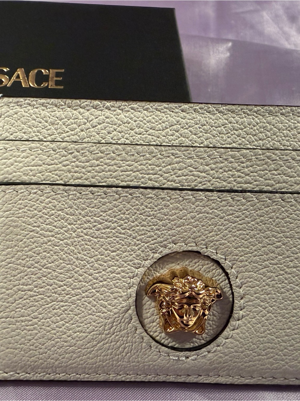 Versace Vitello White Pebbled Leather Wallet with Gold Medusa Detail/NEW!!